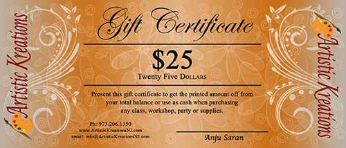 25 dollars gift certificate